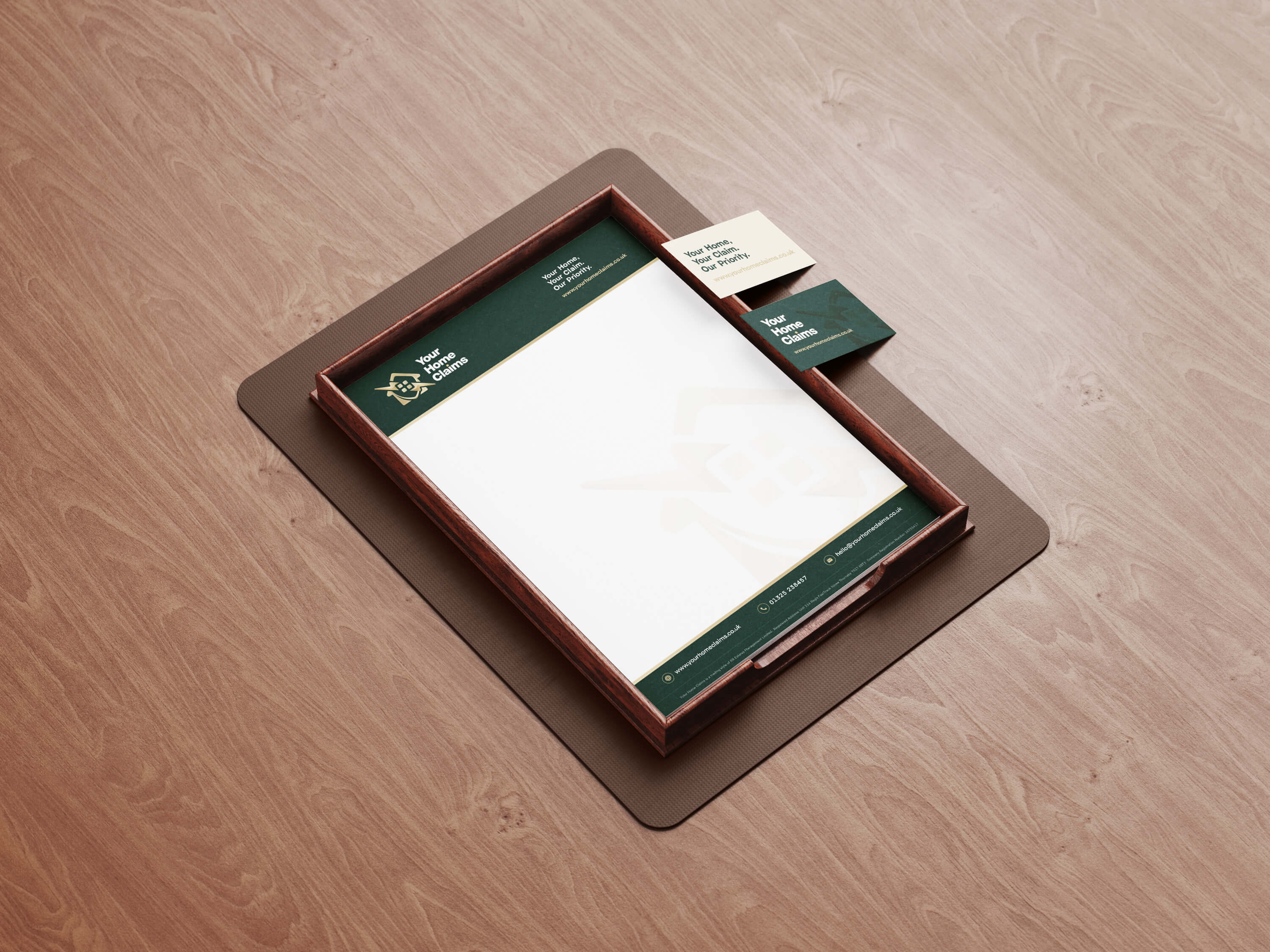 Branded letterhead on a table
